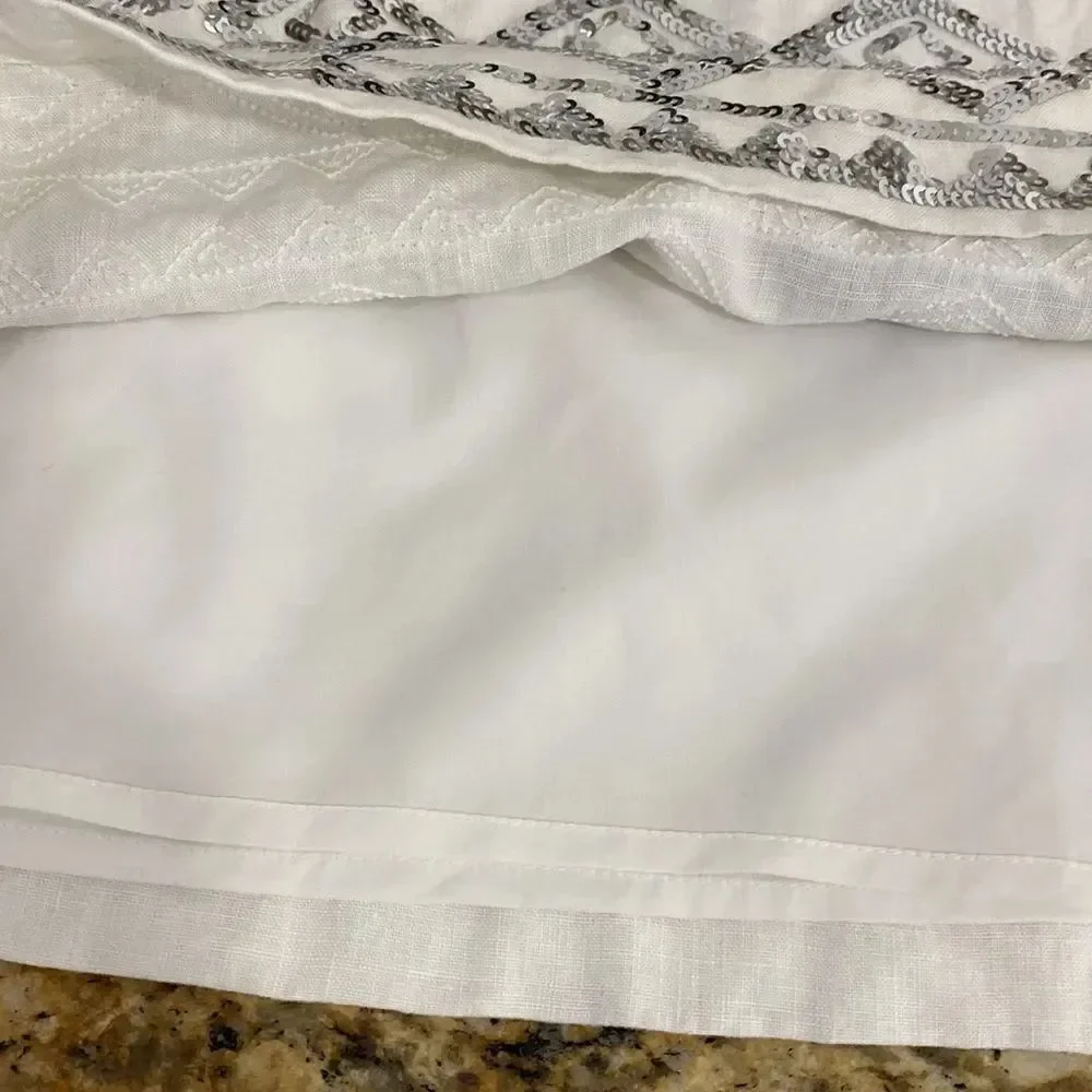 Banana Republic Geo Pattern Silver Sequin Beaded Mini Skirt